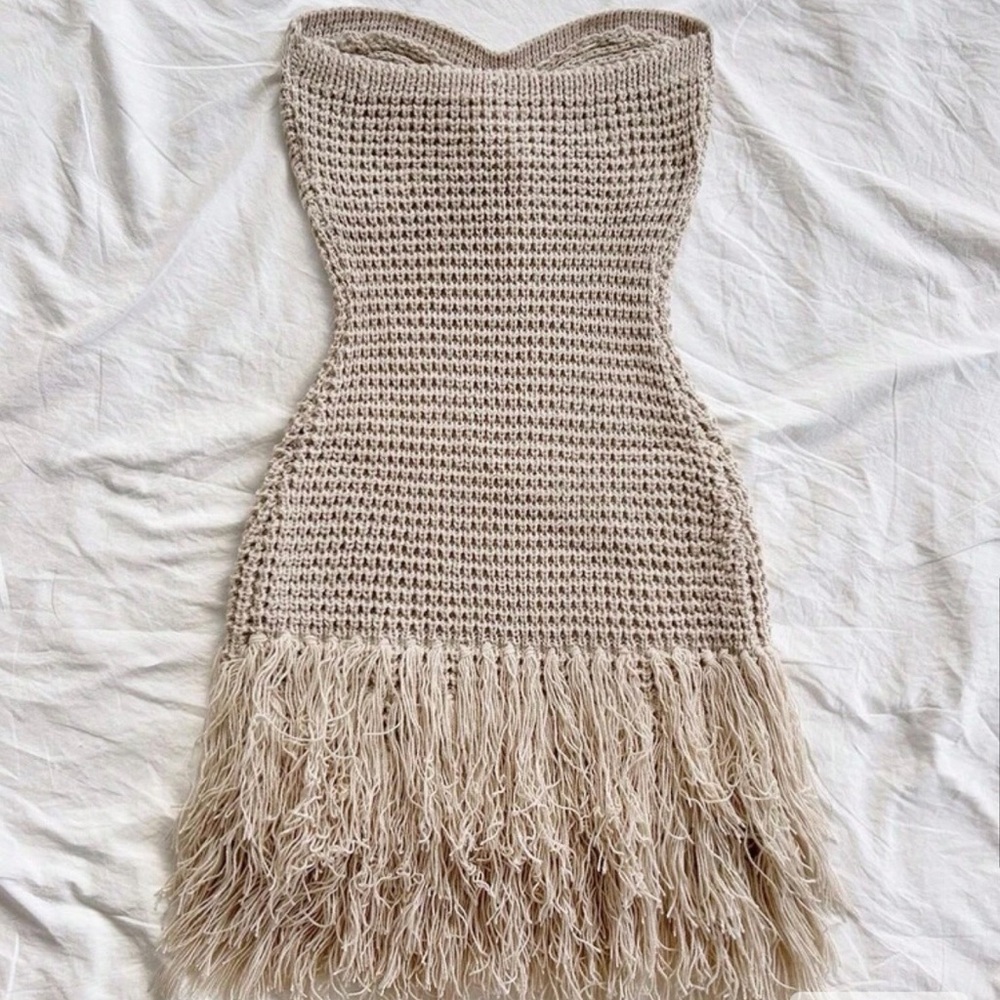 Elegant Beige Fringe Dress - Picture 3 of 3